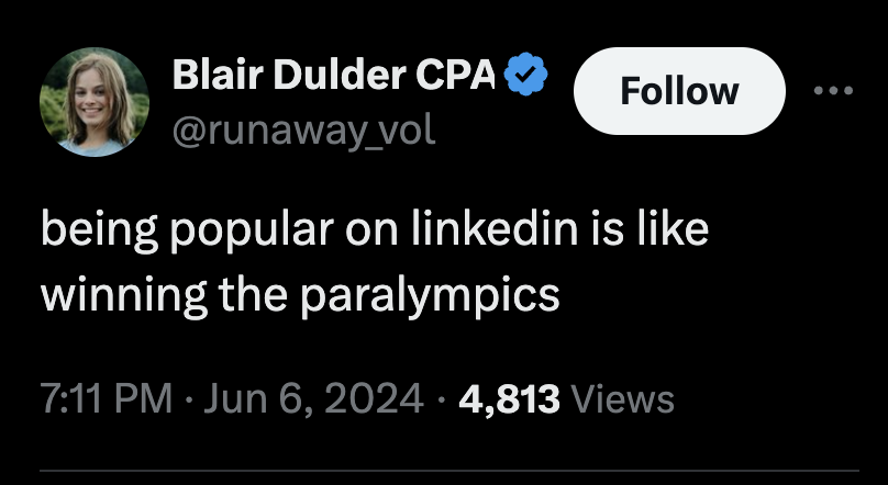 screenshot - Blair Dulder Cpa vol being popular on linkedin is winning the paralympics 4,813 Views